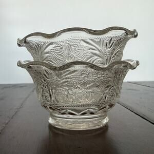 Anchor Hocking Sandwich Glass Custard Cups Set of 2 Clear Dessert Bowls Vintage
